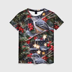 Женская футболка Рождественская птица пересмешник