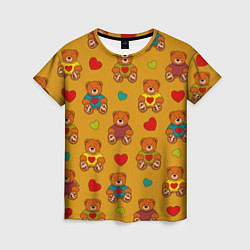 Женская футболка Игрушечные мишки и разноцветные сердца
