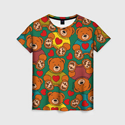 Женская футболка Игрушки мишки в цветных свитерах и сердца
