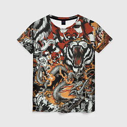Женская футболка Самурай дракон и тигр