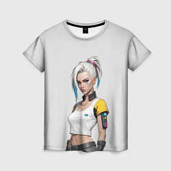 Футболка женская Девушка в белом топе Cyberpunk 2077, цвет: 3D-принт