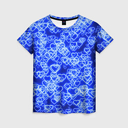 Женская футболка Неоновые сердечки синие