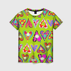 Женская футболка Разноцветные сердца в мексиканском стиле