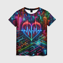 Женская футболка Неоновое сердце - кардиограмма