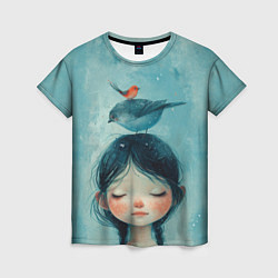 Женская футболка Девочка с птицами