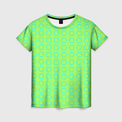 Женская футболка Неоновый салатовый с шестигранниками циан