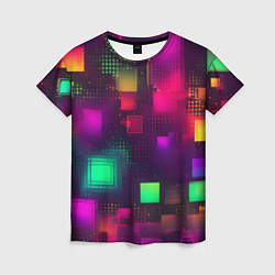 Женская футболка Разноцветные квадраты и точки