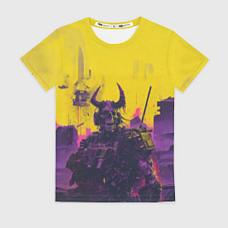 Женская футболка Киборг скелет с рогами