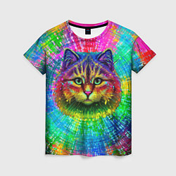 Женская футболка Цветной кот