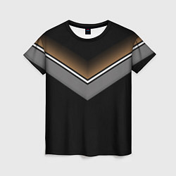 Женская футболка Абстракция графика серая и коричневая полоски на ч