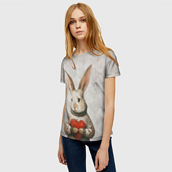Футболка женская Влюблённый кролик в свитере с сердцем, цвет: 3D-принт — фото 2