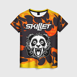 Женская футболка Skillet рок панда и огонь