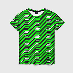 Женская футболка Чёрно-зелёный линейный узор киберпанк
