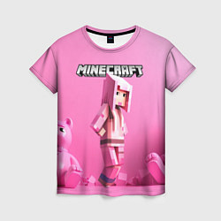 Женская футболка Minecraft персонаж розовый фон