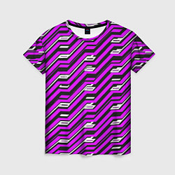 Футболка женская Киберпанк узор фиолетовый и чёрный, цвет: 3D-принт