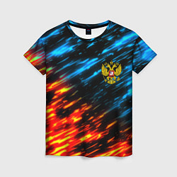 Женская футболка Герб России огненный стиль