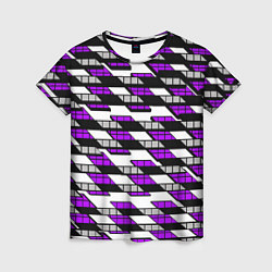 Женская футболка Фиолетовые треугольники и квадраты на белом фоне