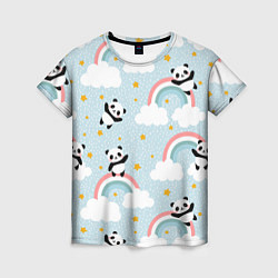 Женская футболка Панда на радуге