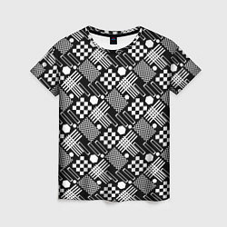 Женская футболка Черно белый узор из геометрических фигур