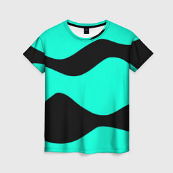 Женская футболка Бирюзовый в чёрные волнистые полосы абстракция