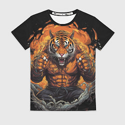 Женская футболка Муай - Тай тигр в стойке боевые искусства