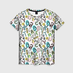 Женская футболка Цветные каракули буквы алфавита