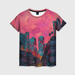 Женская футболка Абстрактный город в неоновых цветах