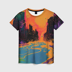 Женская футболка Абстрактная городская улица со зданиями и река