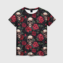 Женская футболка Черепа и алые розы