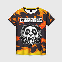 Женская футболка Scorpions рок панда и огонь