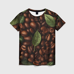 Женская футболка Кофейные зёрна с листьями