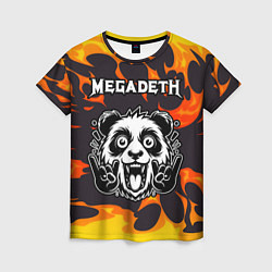 Женская футболка Megadeth рок панда и огонь
