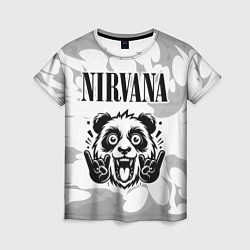 Женская футболка Nirvana рок панда на светлом фоне