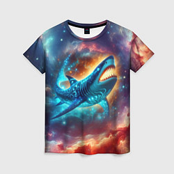 Женская футболка Космическая неоновая акула - нейросеть