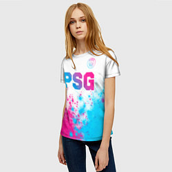 Футболка женская PSG neon gradient style посередине, цвет: 3D-принт — фото 2