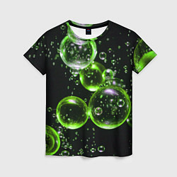 Футболка женская Зеленые пузыри на черном, цвет: 3D-принт