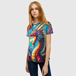 Футболка женская Космический дракон - граффити, цвет: 3D-принт — фото 2