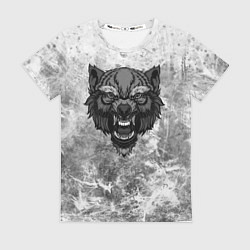 Женская футболка Серый волк на абстрактном фоне