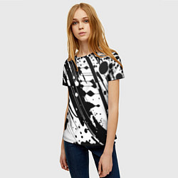 Футболка женская Чёрно белая абстракция - кляксы, цвет: 3D-принт — фото 2