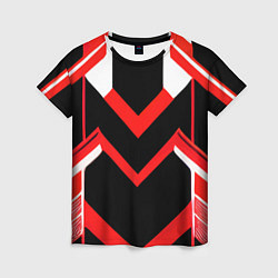 Футболка женская Красно-белые полосы и чёрный фон, цвет: 3D-принт