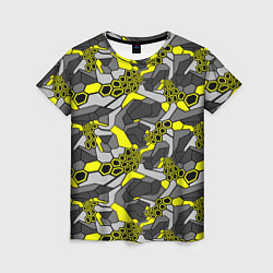 Женская футболка Шестиугольная текстура желтого камуфляжа