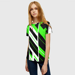 Футболка женская Black and green stripes on a white background, цвет: 3D-принт — фото 2