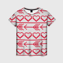 Женская футболка Сердца и стрелы в вязанном стиле