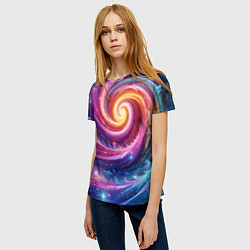 Футболка женская Космическая галактическая спираль - неоновое свече, цвет: 3D-принт — фото 2