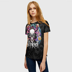 Футболка женская Slipknot на фоне черепа демона с рогами в очках, цвет: 3D-принт — фото 2