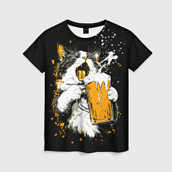 Женская футболка Кот поет под пиво