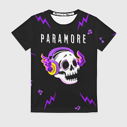 Женская футболка Paramore неоновый череп