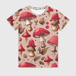 Футболка женская Грибные шляпки мухоморов, цвет: 3D-принт