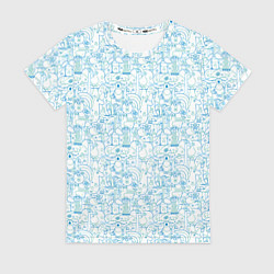 Женская футболка Дудл - паттерн звери рисованные лайнарт