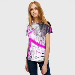 Футболка женская Бело-розовая абстракция на чёрном фоне, цвет: 3D-принт — фото 2
